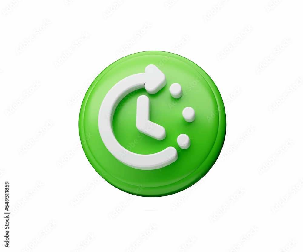 Poster 3d illustration of a glossy white and green timer or waiting icon for web and print