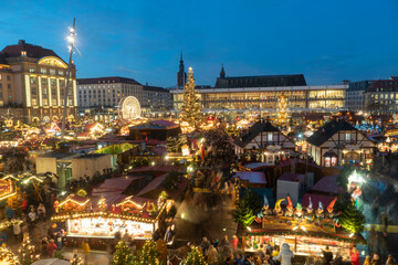 Dresden Germany Christmas market on the day of its inauguration on November 23, 2022,  Striezelmarkt is the world famous Christmas market held at Altmarkt Square in Dresden. 