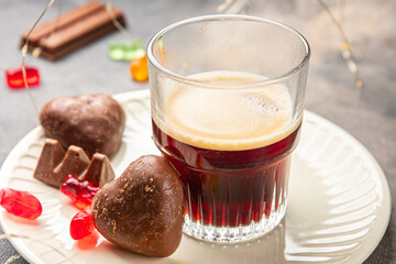 Christmas hot coffee with cookies  new year sweet dessert home holiday meal food snack on the table copy space food background rustic top view