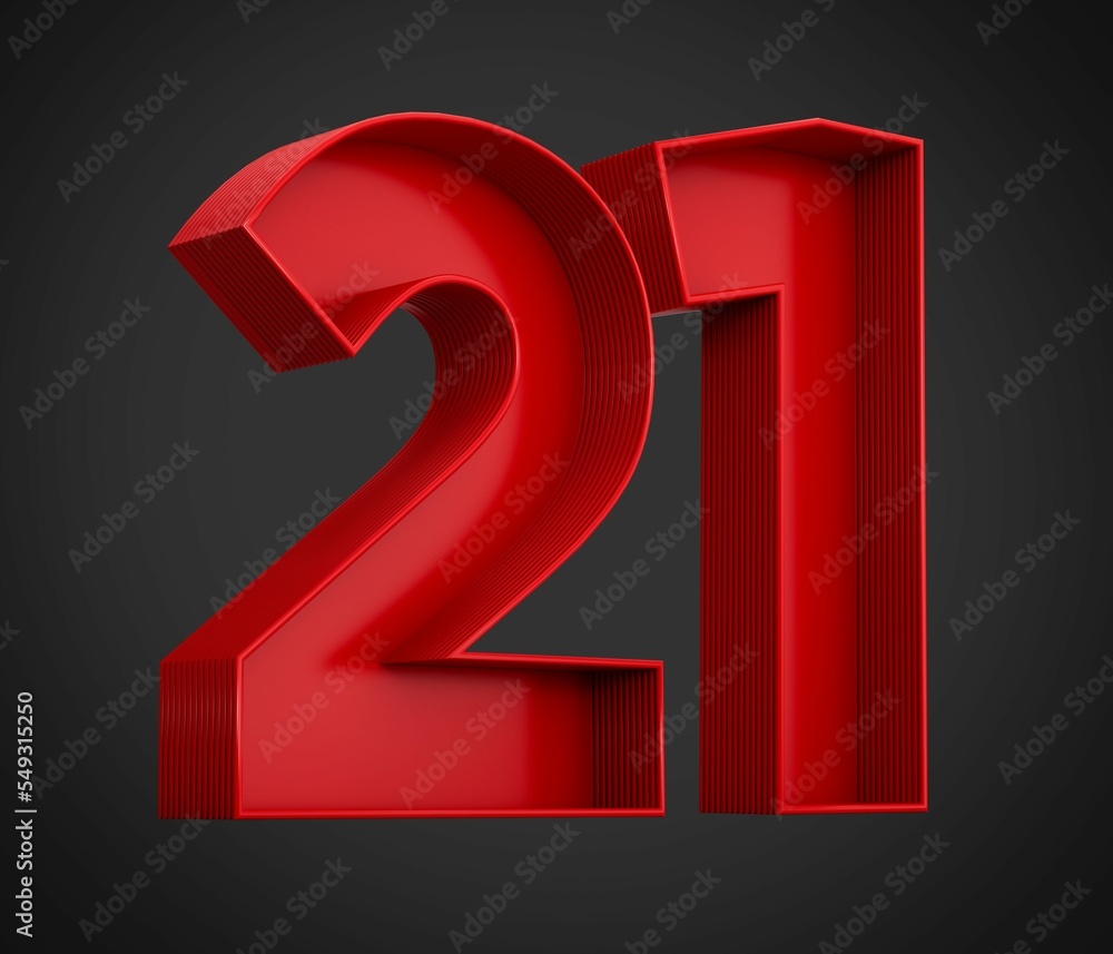Poster 3d rendering of the number twenty-one in red over the black background - 21 icon