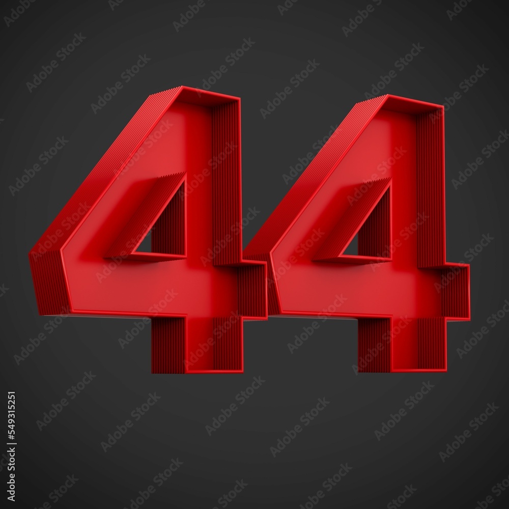 Poster 3d rendering of the number forty-four in red over the black background - 44 icon