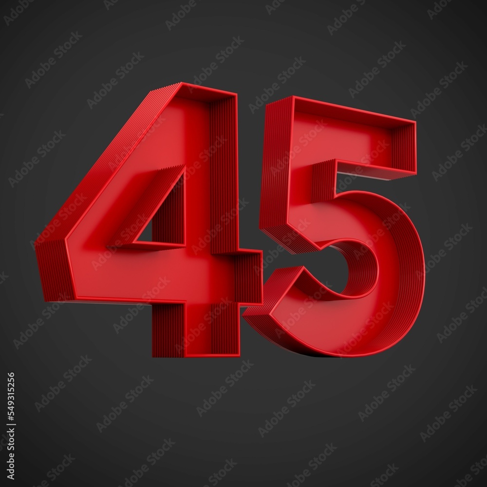 Poster 3d rendering of the number forty-five in red over the black background - 45 icon