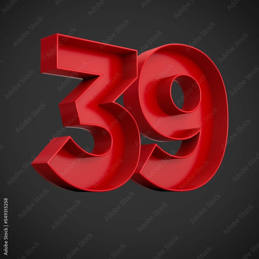 Poster 3d rendering of the number thirty-nine in red over the black background - 39 icon