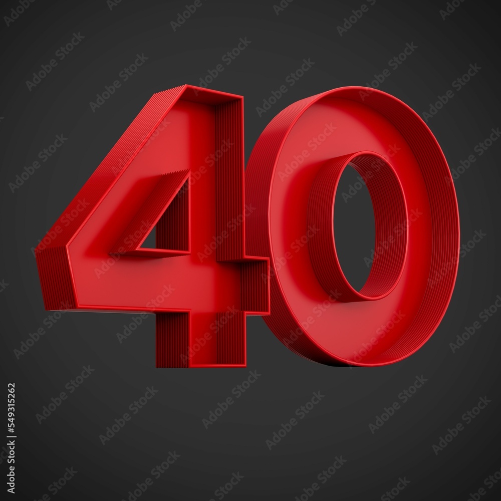 Poster 3d rendering of the number forty in red over the black background - 40 icon