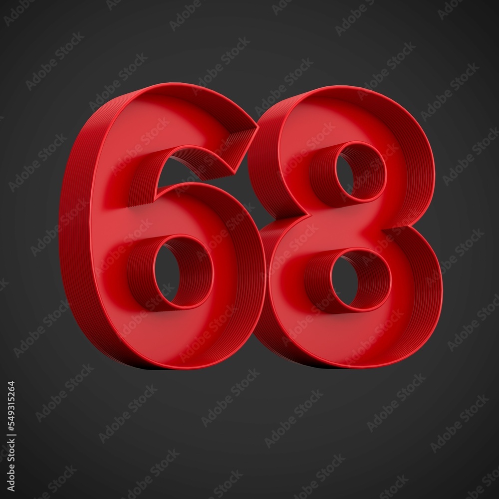 Aufkleber 3d rendering of the number sixty-eight in red over the black background - 67 icon
