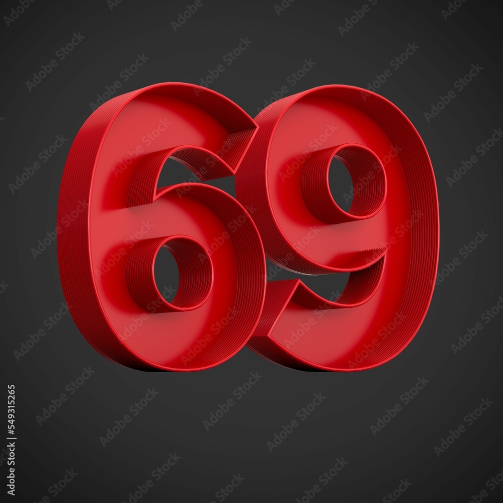 Aufkleber 3d rendering of the number sixty-nine in red over the black background - 69 icon