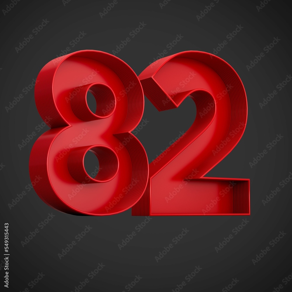 Poster 3d rendering of the number eighty-two in red over the black background - 82 icon