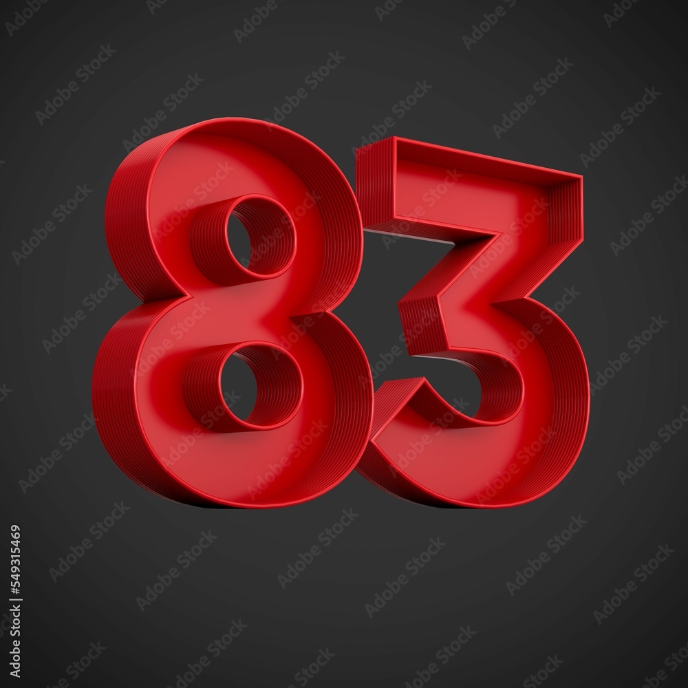 Aufkleber 3d rendering of the number eighty-three in red over the black background - 83 icon