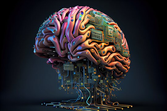 Computer generated image of a digital brain to represent artificial intelligence, machine learning, and big data. Computerized brains and thinking AI are science fiction that may one day become true