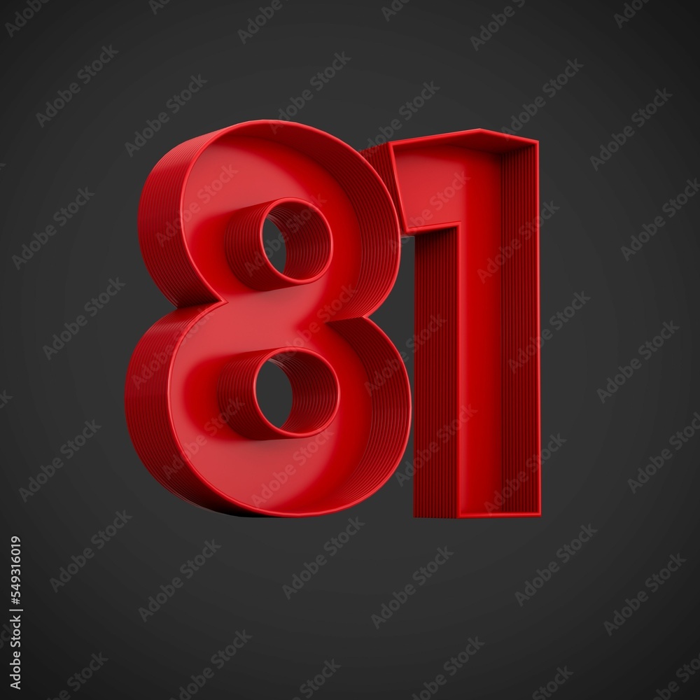 Aufkleber 3d rendering of the number eighty-one in red over the black background - 81 icon
