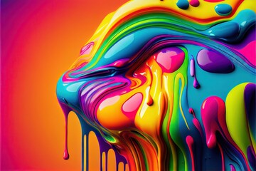 Naklejka premium Computer-generated image of a colorful rainbow-colored liquid splashing and dripping for an abstract wallpaper background. Bright and polychromatic rainbow to celebrate LGBTQIA+ representation