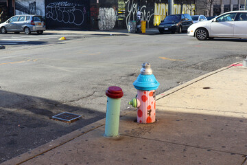 colorful fire hydrants in the city