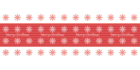 Christmas striped seamless vector pattern with snowflakes in white and red. Holiday vector Border for wrapping paper, washi tapes and paper prints, invitations and gift boxes.