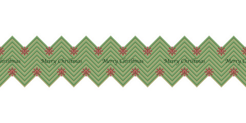Christmas zigzag seamless vector pattern with snowflakes in green and red. Holiday vector Border for wrapping paper, washi tapes and paper prints, invitations and gift boxes.
