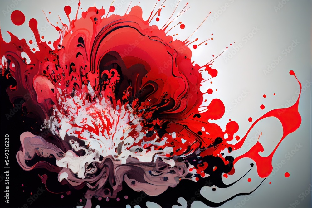 Wall mural computer generated image of abstract red splashing paint pattern. chaotic, messy, and intricate red 