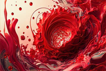 Computer generated image of abstract red splashing paint pattern. Chaotic, messy, and intricate red pattern for wallpaper background