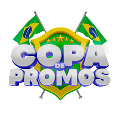 Fototapeta premium Selo 3d, Copa de Promos, bandeiras e brasão do Brasil