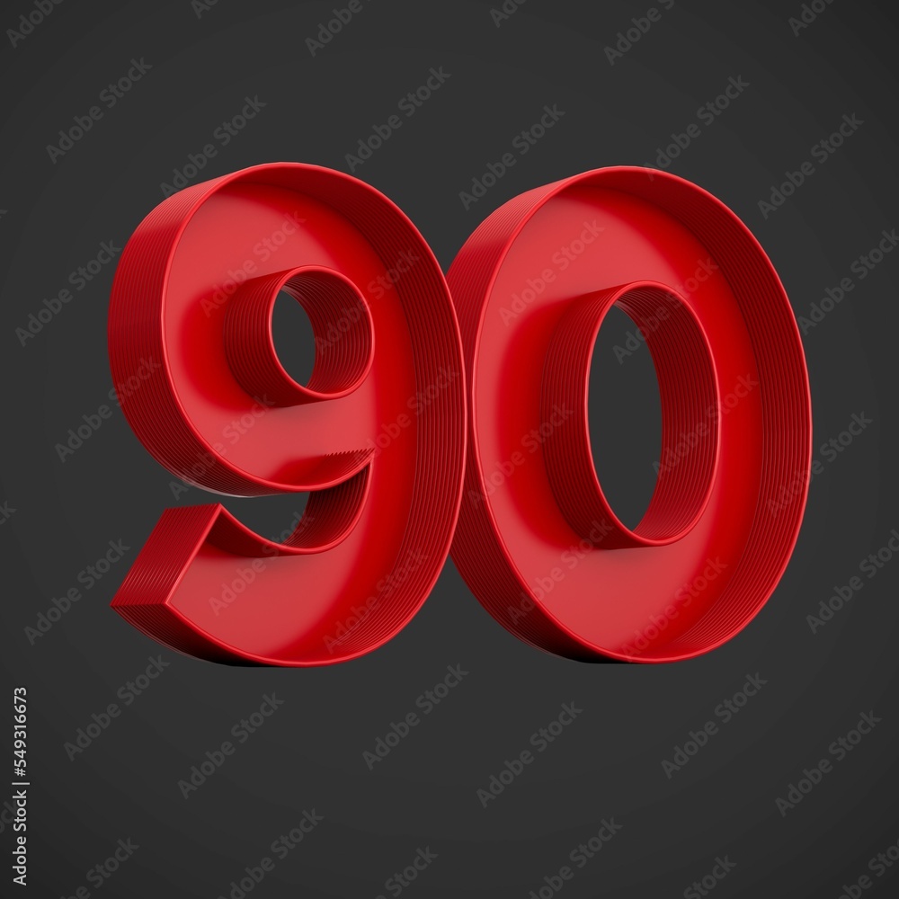 Aufkleber 3d rendering of the number ninety in red over the black background - 90 icon