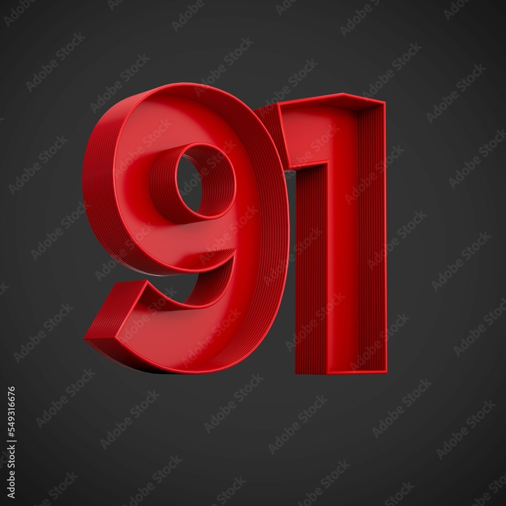 Aufkleber 3d rendering of the number ninety-one in red over the black background - 91 icon