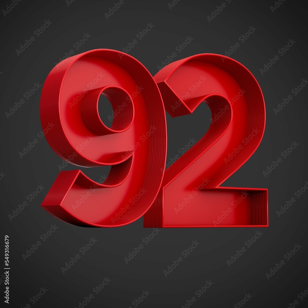 Aufkleber 3d rendering of the number ninety-two in red over the black background - 92 icon