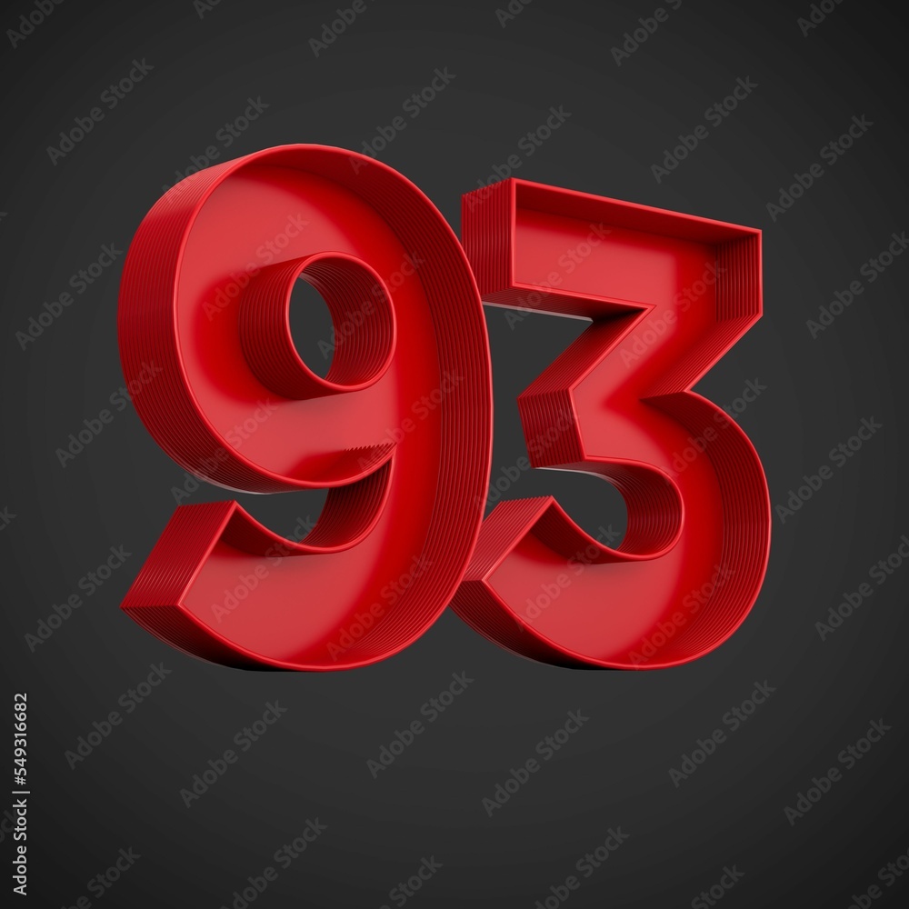 Aufkleber 3d rendering of the number ninety-three in red over the black background - 93 icon