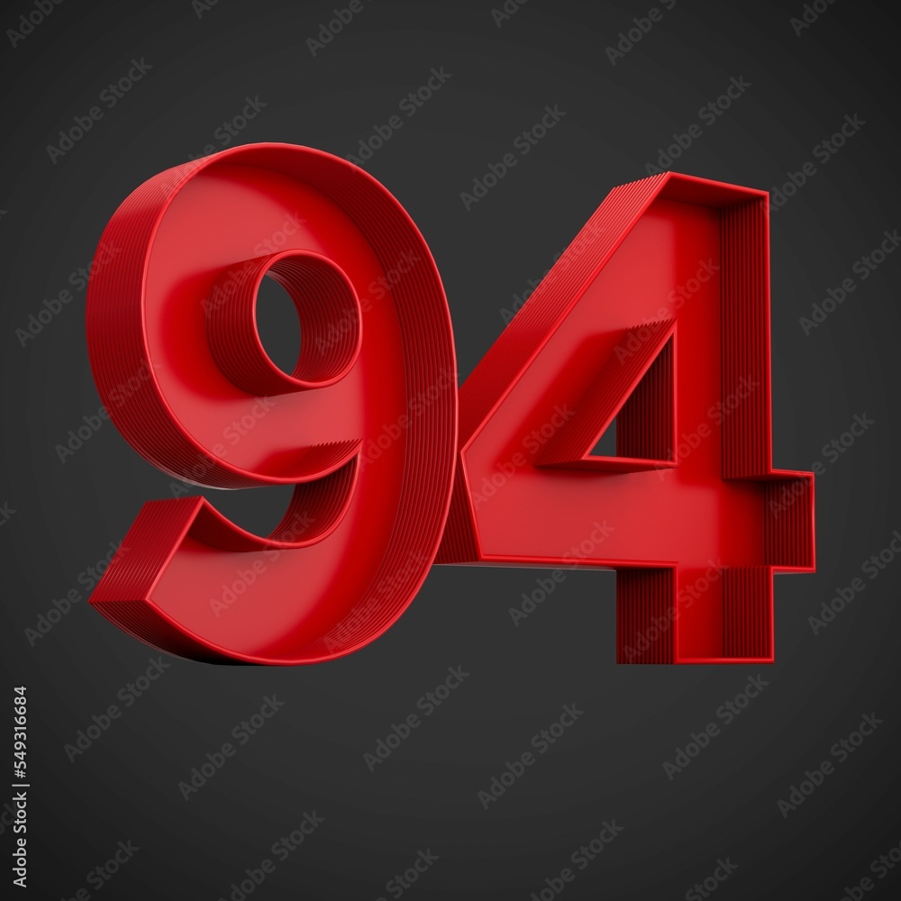 Aufkleber 3d rendering of the number ninety-four in red over the black background - 94 icon