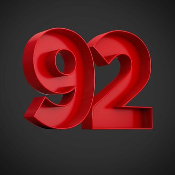 3d rendering of the number ninety-two in red over the black background - 92 icon