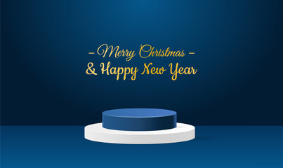 New year 3d realistic podium on blue background. Merry Chrastmas and Happy New Year concept. Vector illustration concept