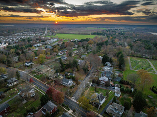 Aerial Drone Sunset in Cranbury New Jersey 
