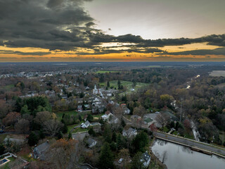 Aerial Drone Sunset in Cranbury New Jersey 
