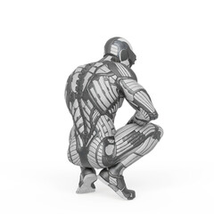 Obraz premium super hero in an exosuit is crouching rear view