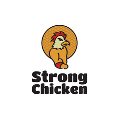 Strong Chicken Mascot. Muscular Rooster Illustration for Food Product Label or Restaurant Logo