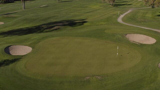 An aerial view of a golf corse in the American south west.