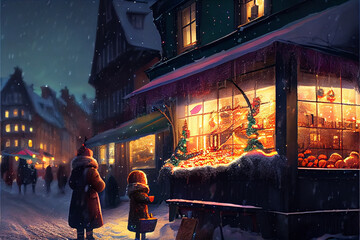 Busy crowded Christmas market