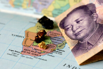 Chinese banknote and a map of Africa