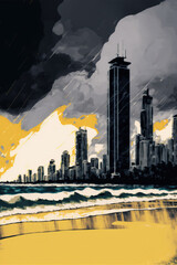 Abstract Bauhaus Australian Gold Coast skyline on a gloomy day