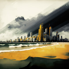 Abstract Bauhaus Australian Gold Coast skyline on a gloomy day