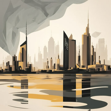 Minimal Abstract Bauhaus Dubai skyline