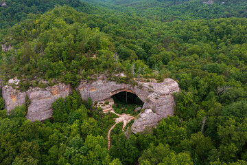 Natural Sandstone Arch + Forested Hills - Daniel Boone National Forest - Southern Kentucky - 549323874
