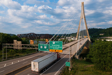 Veterans Memorial Bridge on US Route 22 - Cable-Stayed Suspension - Ohio River - Steubenville, Ohio & Weirton, West Virginia - 549324401