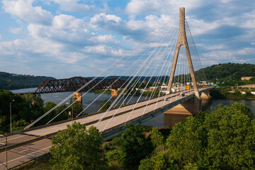 Veterans Memorial Bridge on US Route 22 - Cable-Stayed Suspension - Ohio River - Steubenville, Ohio & Weirton, West Virginia - 549324407