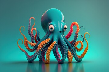 Cute Coloured Octopus Teal Background