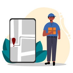 Deliveryman sending packages to customer's home. Online shoping concept for delivery packages ilustration character vector art.