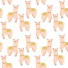 Llama and friends clipart - alpaca, Peru, llama with hat, watercolor, cactus isolated elements, seamless patterns for birthday nursery decoration © Natali