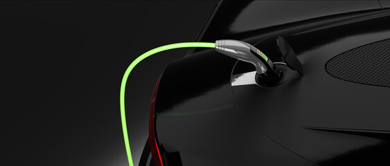 Absolutely generic and brandless electric sport car charging, Future electric vehicle concept, 3d render