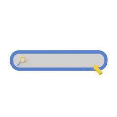 3D icon search bar for website. Navigation search for browser. Realistic 3d arrow, cursor. Yellow and blue color. Creative concept design in cartoon style. 3D rendering. Cartoon style.