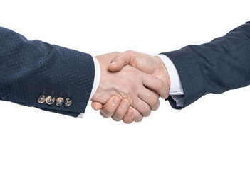 partnership of business men handshaking isolated on white. handshaking business men