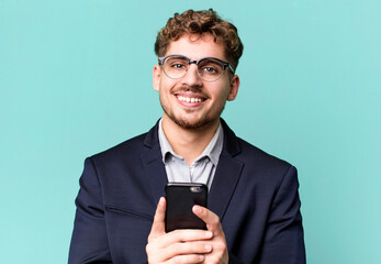 young adult caucasian businessman with a smartphone