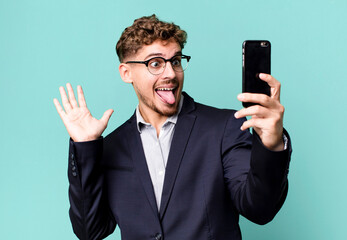 young adult caucasian businessman with a smartphone