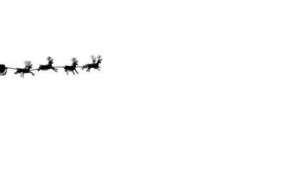 Christmas sleigh travelling silhouette animation, Santa with flying reindeer - Powered by Adobe